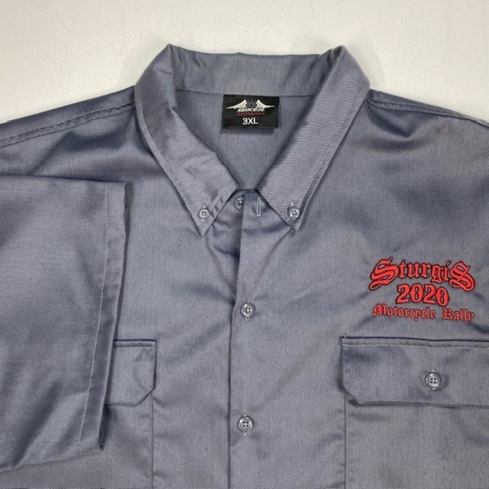 Biker Apparel Sturgis 2020 Motorcycle Rally Work Shirt Gray Mens 3XL Short Slv